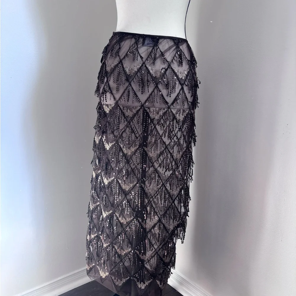 NWT Simons Chocolate Brown Sequin Lace Sequin Sparkly tulle Midi Skirt Size S - Picture 12 of 15